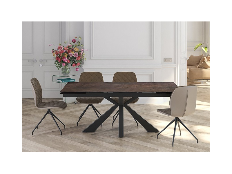 ONTARIO - Table de repas extensible avec 2 allonges escamotables plateau en céramique