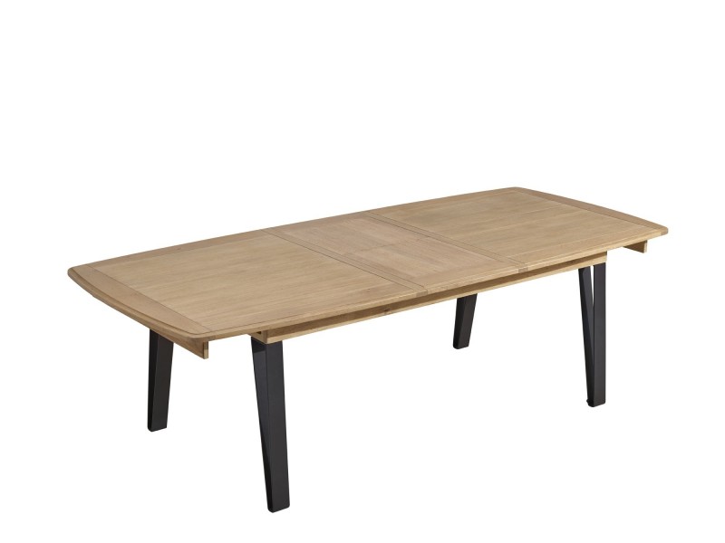 RAFFINE - Table pieds en métal 2 allonges de 46 cm existe en 3 finitions