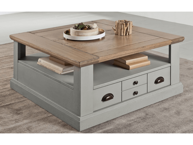CANTIQUE - Table basse 2 tiroirs chêne massif