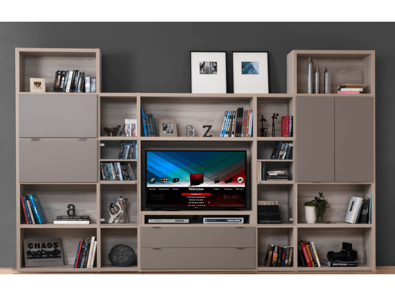 HATTAN - Composition meuble TV et étagères de rangement
