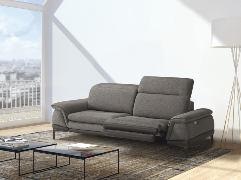 MARRI - Canapé 3 places 2 relax électriques bi-matière cuir et tissu