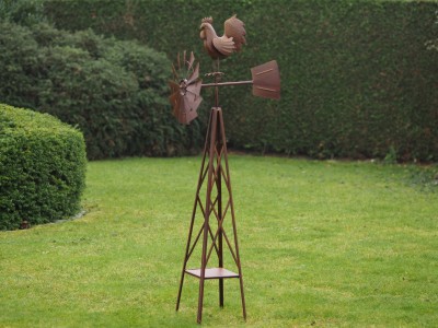 Décoration métal : Éolienne et son coq