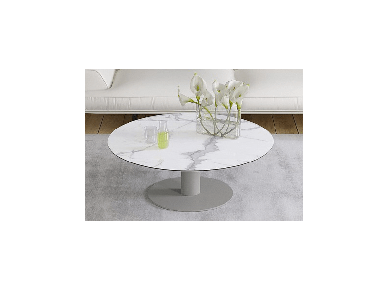UNA - Table basse extensible plateau céramique pied acier métal laqué gris