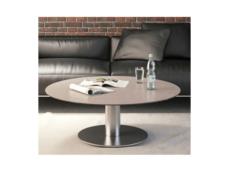 UNA - Table basse extensible plateau céramique pied acier métal inox