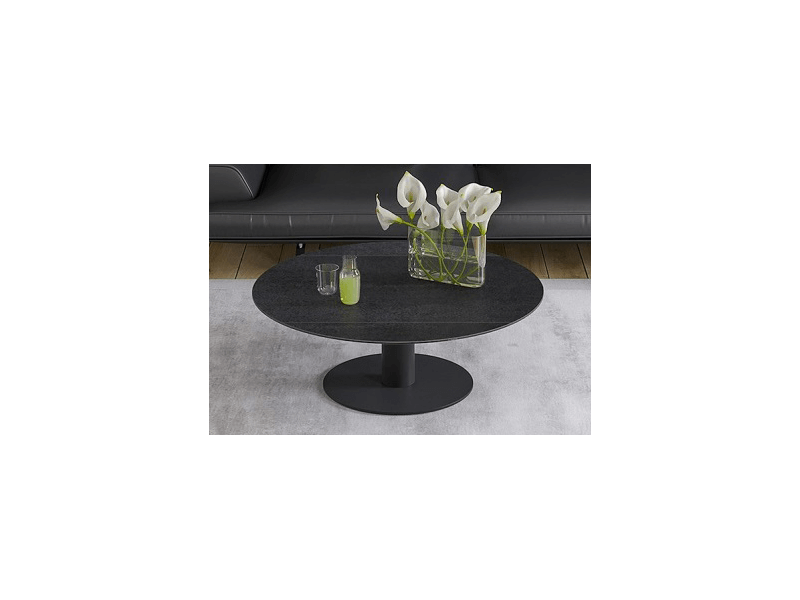 UNA - Table basse extensible plateau céramique pied acier métal laqué noir