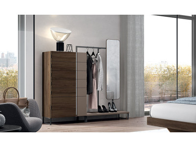 Eos - Chiffonier 5 tiroirs avec miroir et penderie 