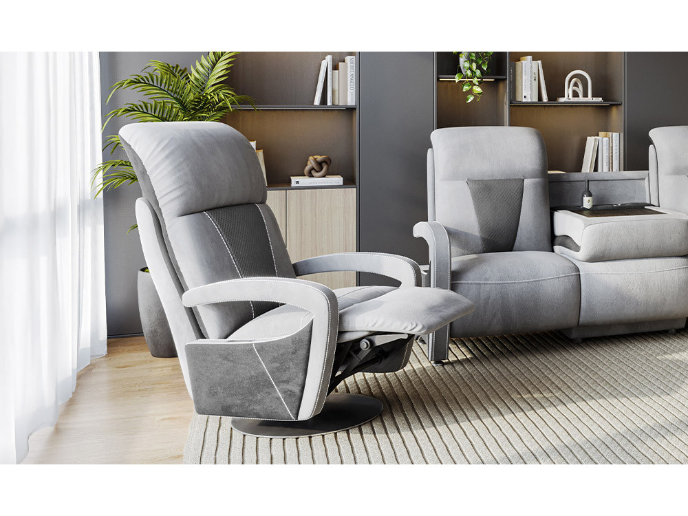 Relaxation - Fauteuil pivotant relaxation électrique 2 moteurs, pied bois 