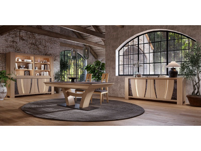 Grand buffet enfilade 4 portes en chêne et céramique