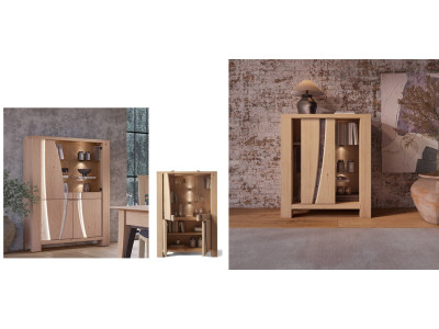 Vitrine en chêne et céramique 4 portes