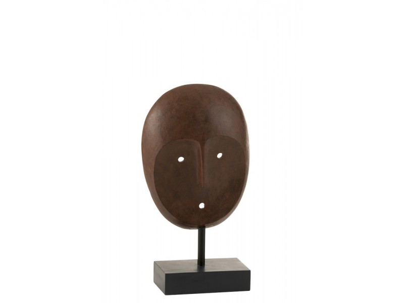 Masque Ethnique Sur Pied Resine Marron Fonce