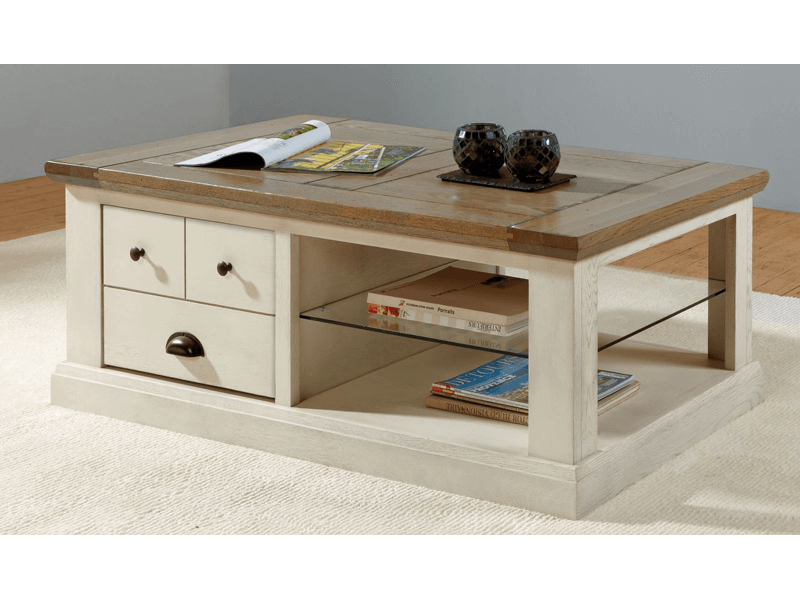 CANTIQUE - Table basse un tiroir chêne massif