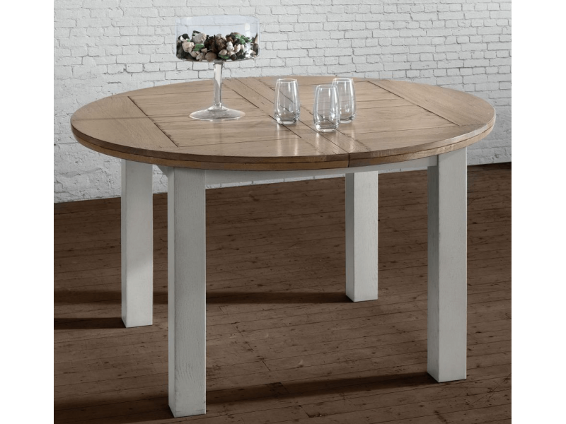 ROMANCE - Table ronde une allonge de 39 cm chêne massif