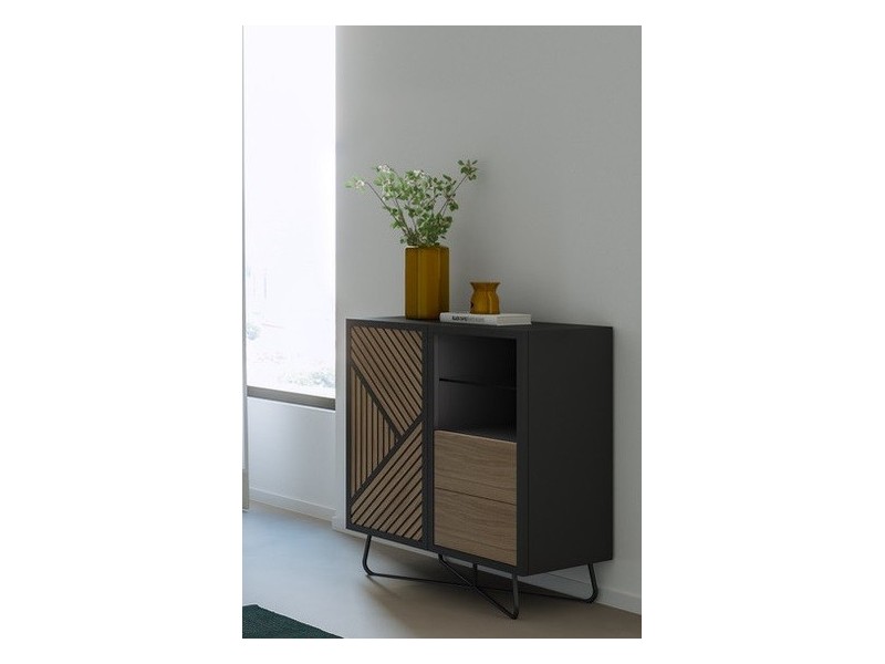 SEIDE - Meuble d Appui 1 Porte 2 Tiroirs 1 Niche