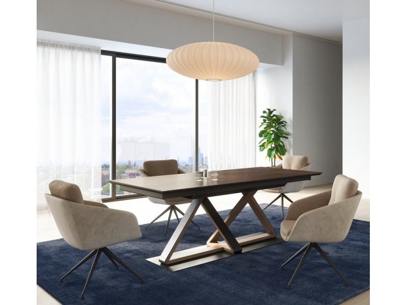 SEIDE - Table Pied Central Avec 2 Allonges en Bout De 50 cm
