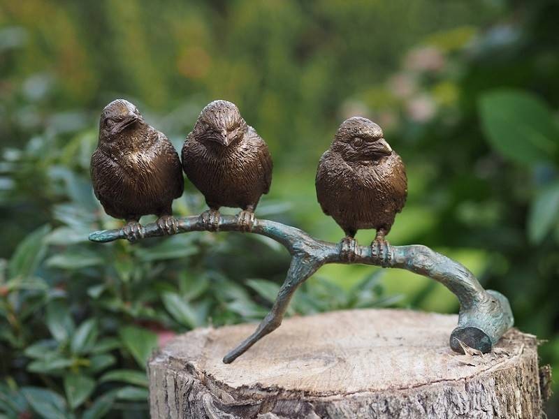 Statue en bronze : 3 Oiseaux sur la branche