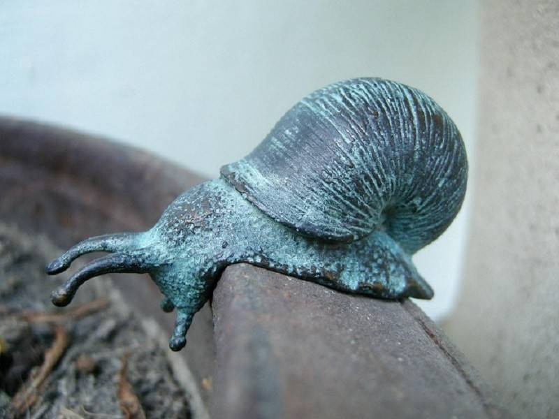 Statue en bronze : Petit Escargot Bord de Pot