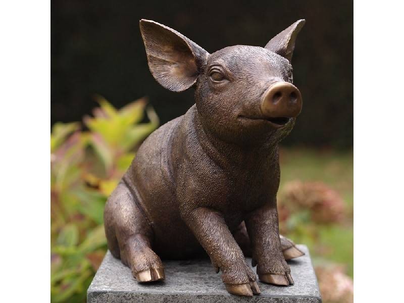 Statue en bronze : Cochon Assis
