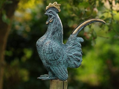 Statue en bronze : Coq vert et or