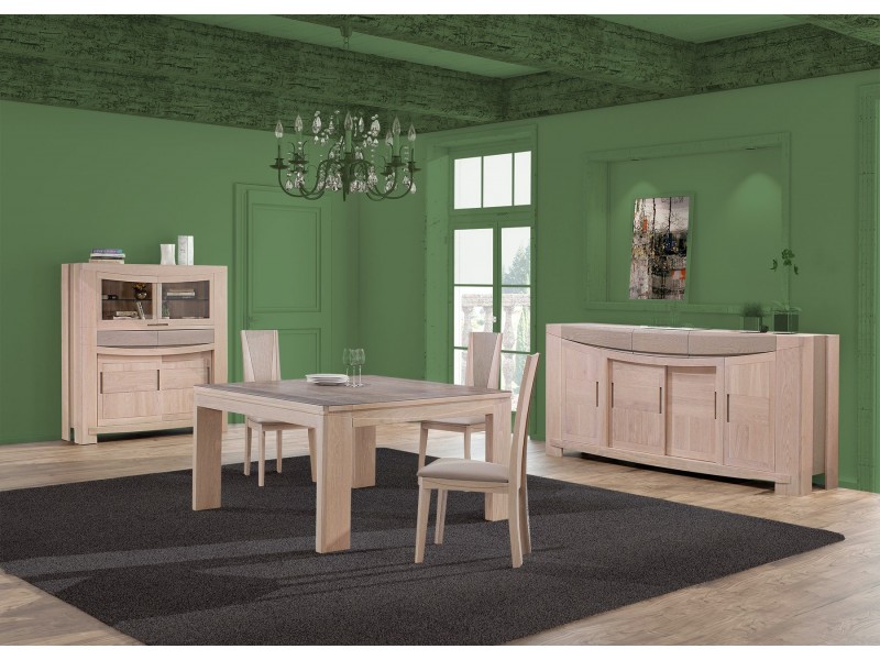 TOURAINE - Table carrée plateau céramique 1 allonge portefeuille de 60 cm