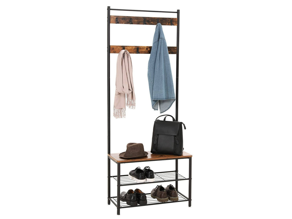 Porte-manteau de couloir et Banc avec étagères 