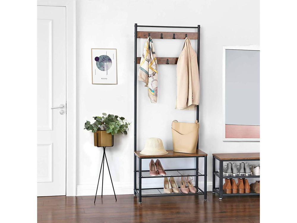 Porte-manteau de couloir et Banc avec étagères 