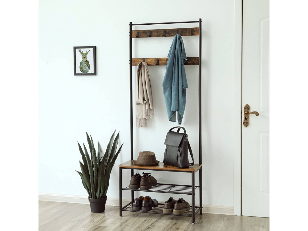 Porte-manteau de couloir et Banc avec étagères 