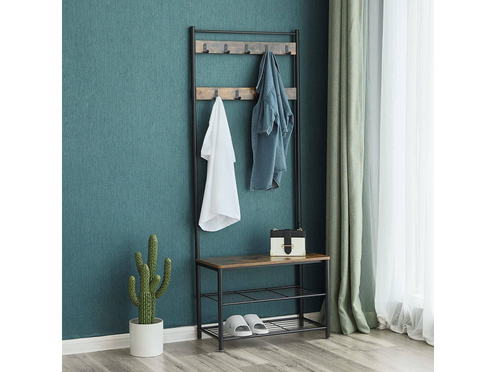 Porte-manteau de couloir et Banc avec étagères 