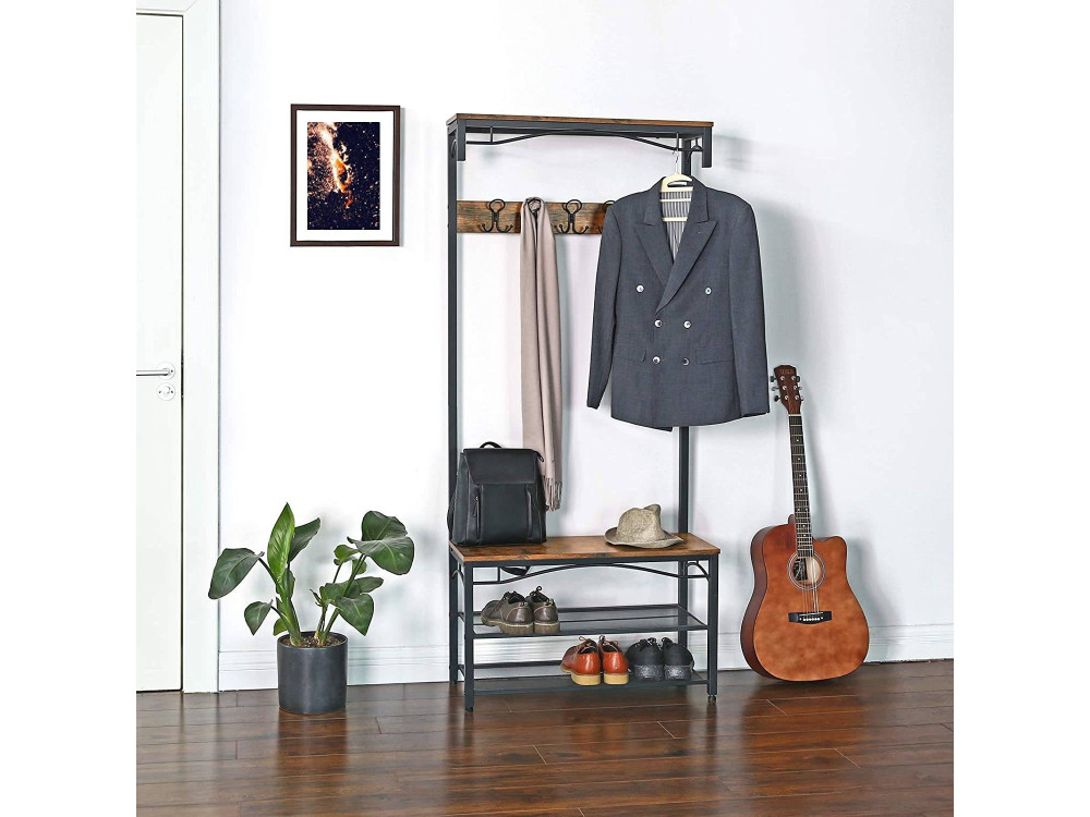 Porte-manteau de couloir et Banc avec étagères 