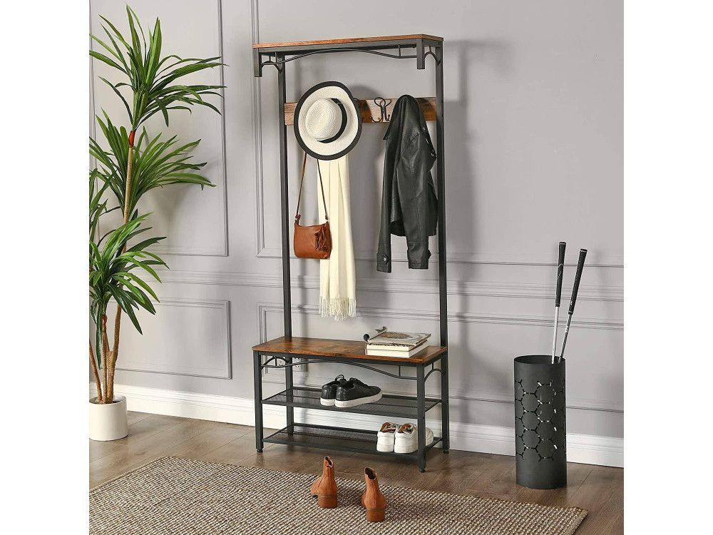 Porte-manteau de couloir et Banc avec étagères 