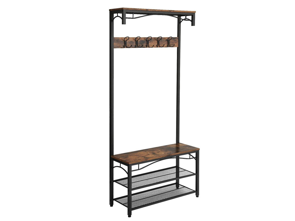 Porte-manteau de couloir et Banc avec étagères 