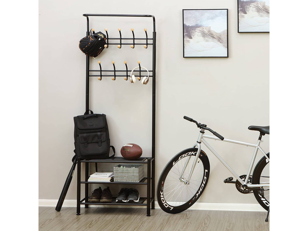 Porte-manteau 18 crochets + 3 porte-chaussures Noir 