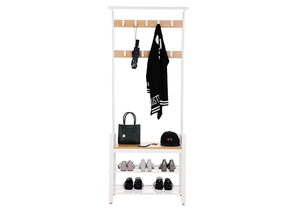 Porte-manteau 18 crochets + 3 porte-chaussures Blanc 