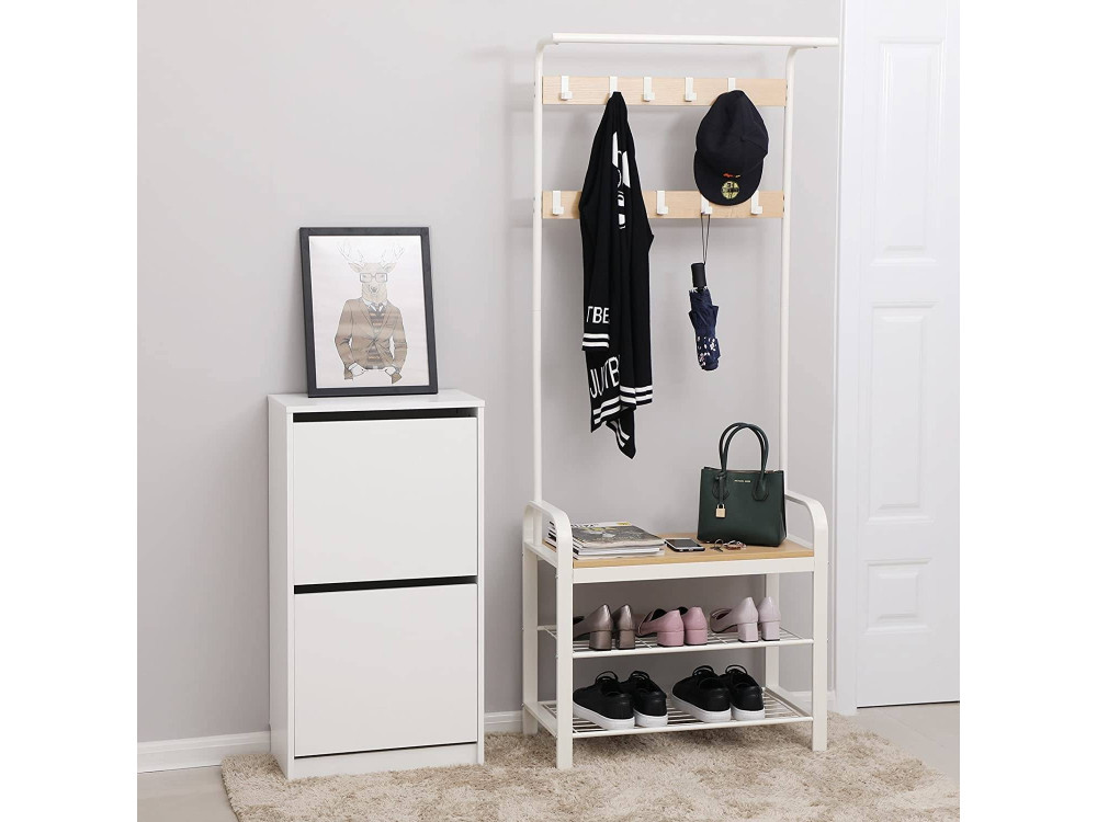 Porte-manteau 18 crochets + 3 porte-chaussures Blanc 