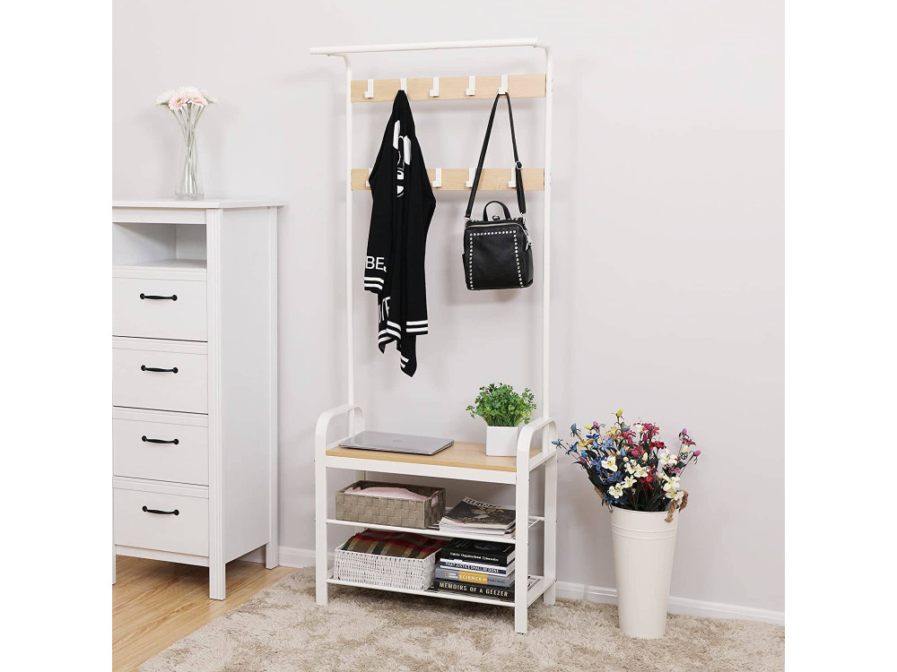 Porte-manteau 18 crochets + 3 porte-chaussures Blanc 