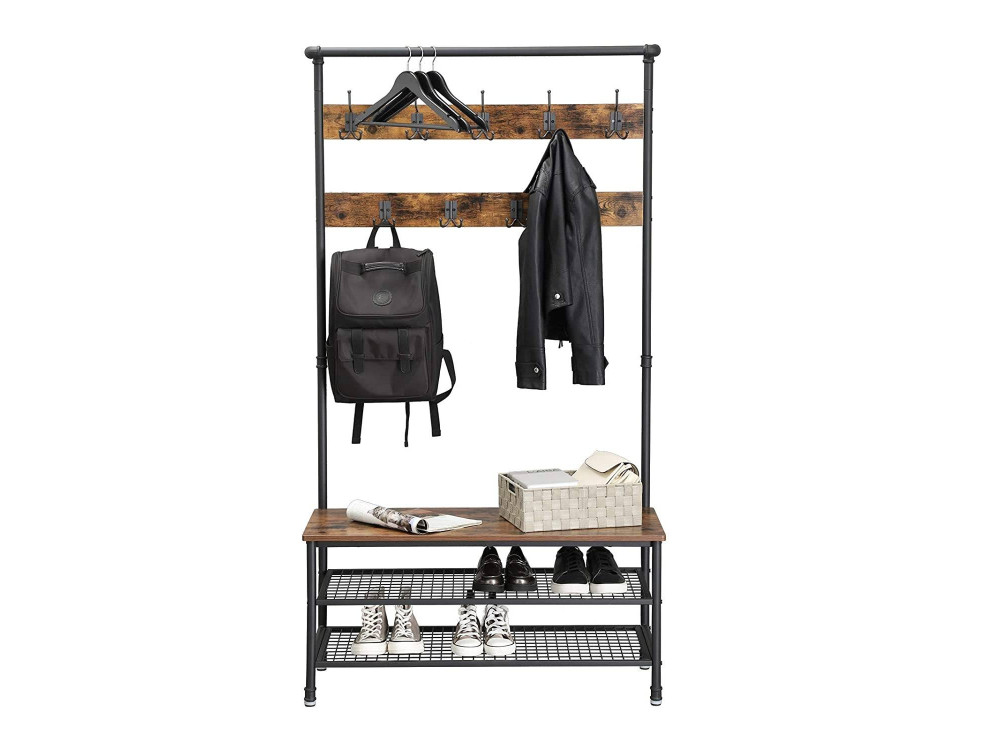 Porte-manteau 9 crochets + 2 porte-chaussures Noir 