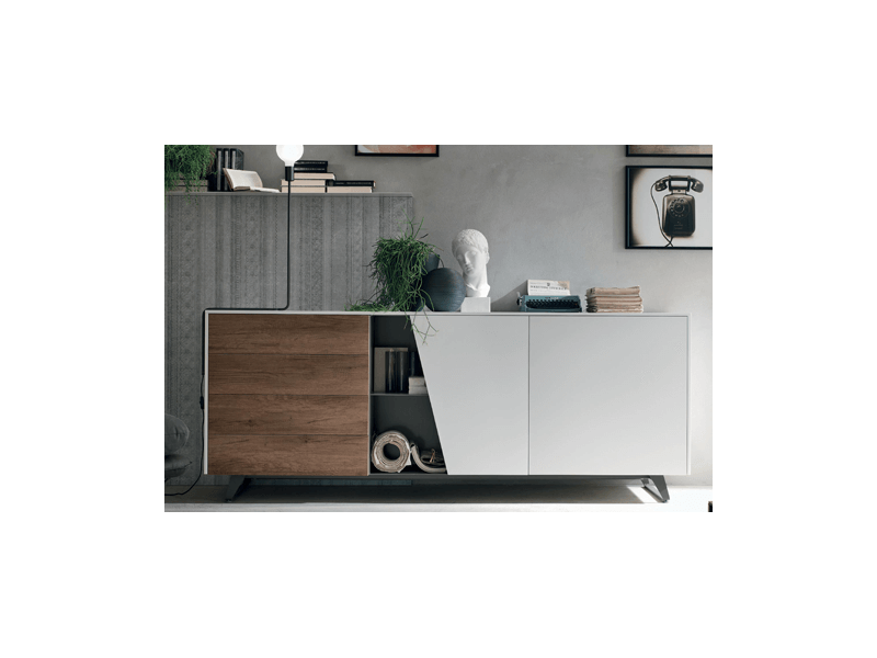 Enfilade 2 portes dont 1 diagonale SELLA 4 tiroirs 1 niche
