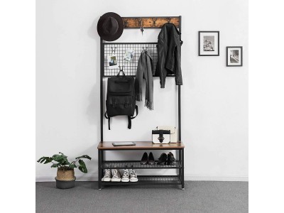 Porte-manteau industriel et Banc avec étagères 