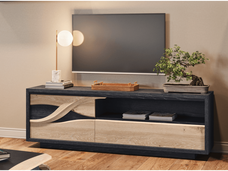 FLORE - Meuble TV 1 porte 1 tiroir chêne massif