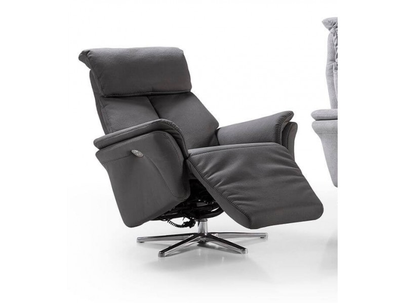 INCE - Fauteuil relaxation piètement métallique chromé ou noir, 5 étoiles ou cercle, têtière réglable